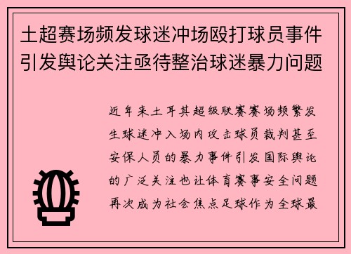 土超赛场频发球迷冲场殴打球员事件引发舆论关注亟待整治球迷暴力问题