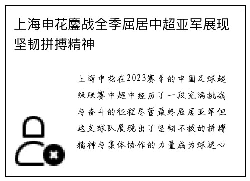 上海申花鏖战全季屈居中超亚军展现坚韧拼搏精神 上海申花鏖战全季屈居中超亚军展现坚韧拼搏精神