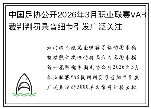中国足协公开2026年3月职业联赛VAR裁判判罚录音细节引发广泛关注 中国足协公开2026年3月职业联赛VAR裁判判罚录音细节引发广泛关注